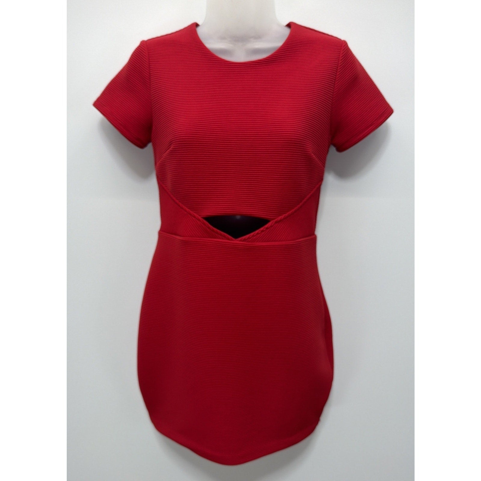 Express Women's Red Ribbed Cut-out Sheath Lined Dress Size Small