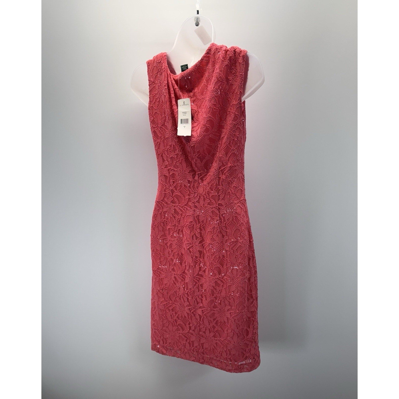 Lauren Ralph Lauren Pink Floral Lace Ruched Women’s Dress Size 8 New With Tags