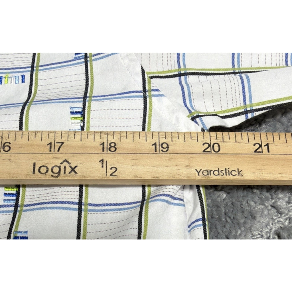 Robert Graham Shirt M White Windowpane Flip Cuff Embroidered Button Up Mens