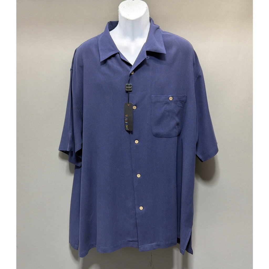 Tulliano Men’s XXXL Blue 100% Silk Camp Shirt Short Sleeve Casual Luxury