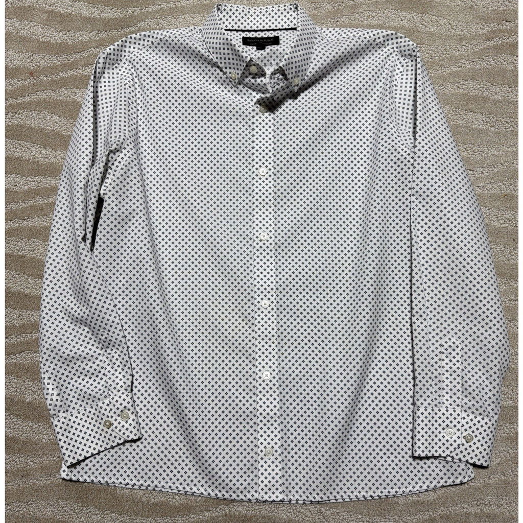 Banana Republic Standard-Fit Non-Iron Dress Shirt in White Blue Dot Size L NWOT