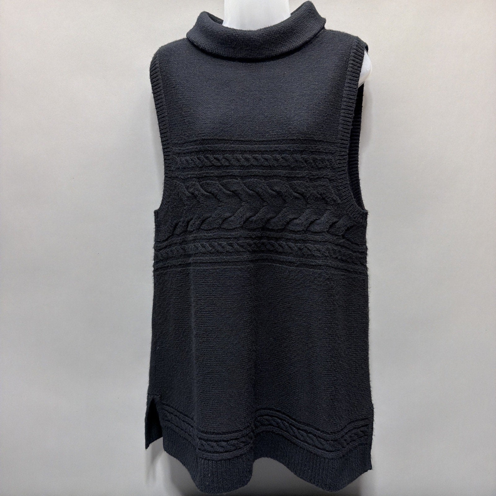 Talbots Dress Large Sweater Sleeveless Turtleneck Black Chunky Knit