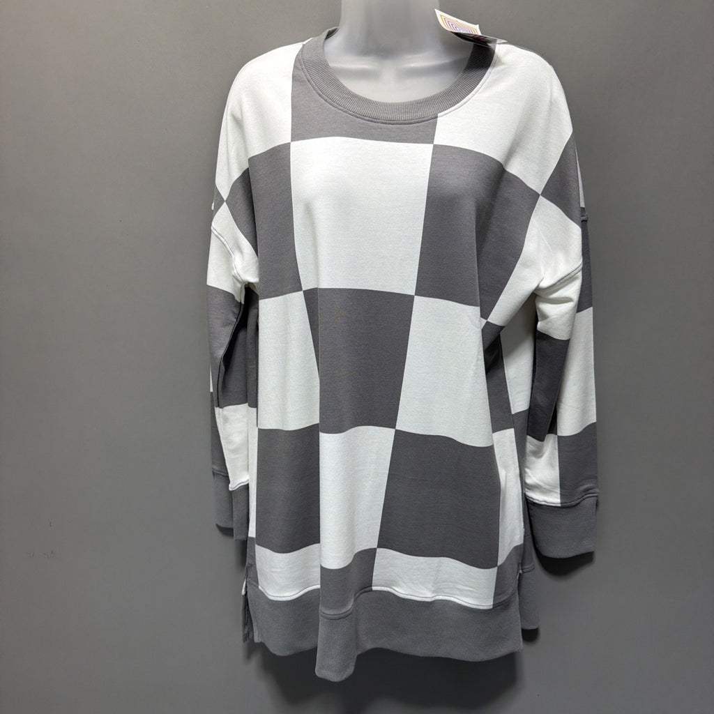 HANNAH LuLaRoe GRAY & WHITE CHECKERBOARD Size M Crewneck Sweatshirt