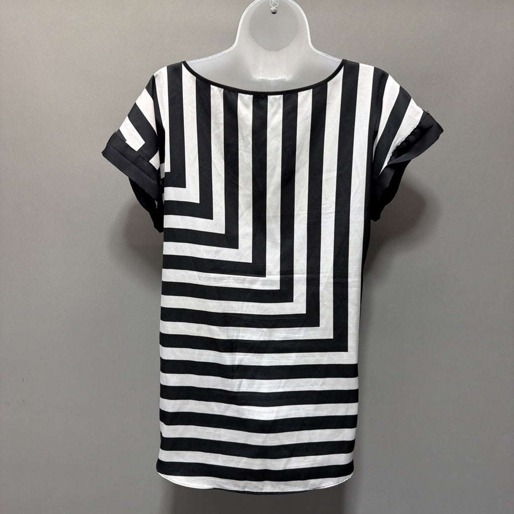 Express Women's Black And White Short Sleeve Shirt Blouse stripes Size Medium