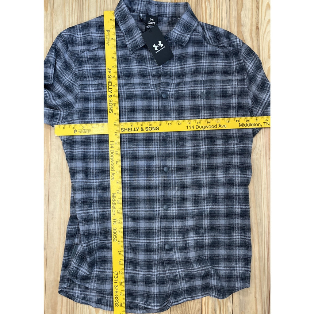 NEW Under Armour Tradesman Flex Flannel Long Sleeve Button Shirt Gray Mens Sz L