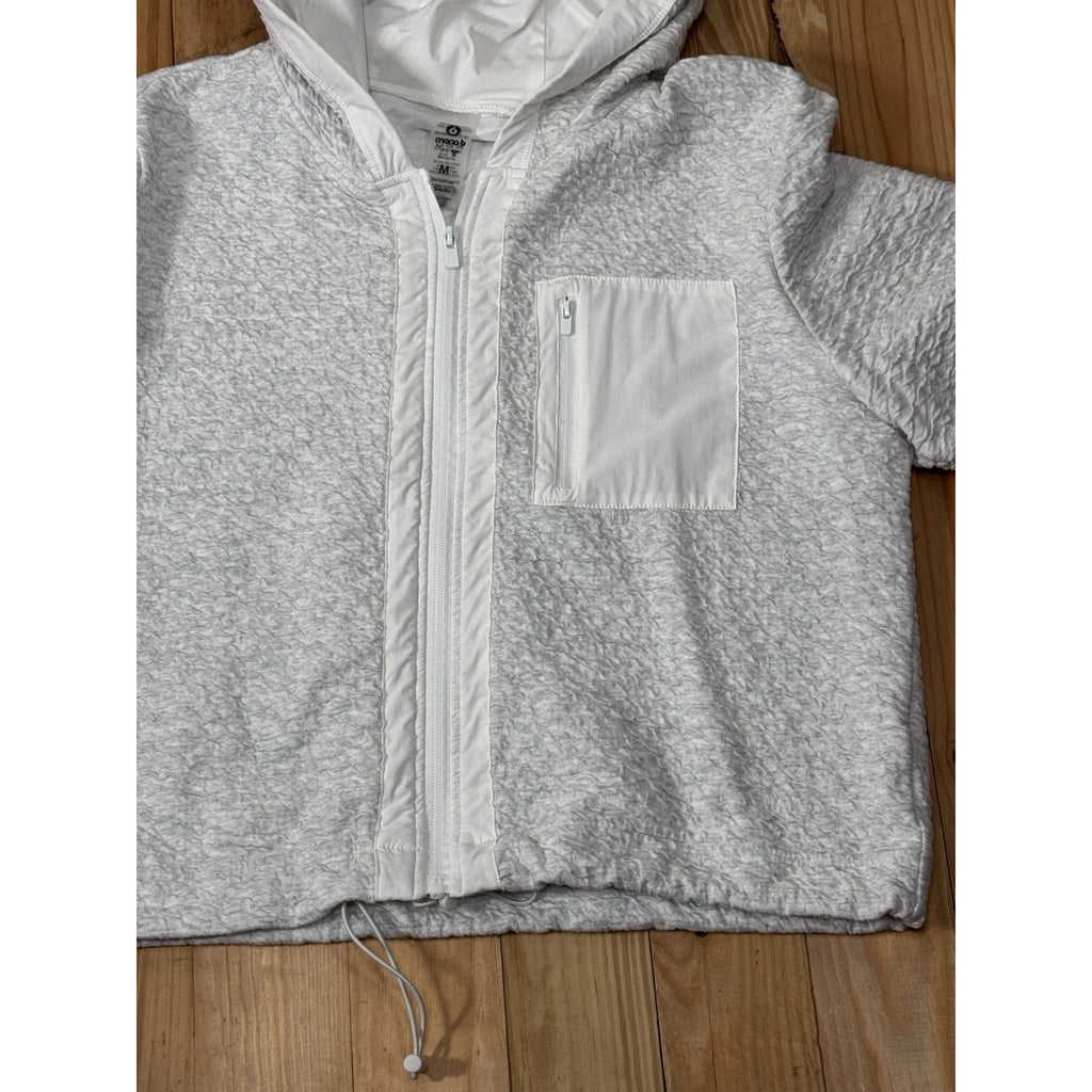 Mono B Women's Size Medium Textured White Lightweight Long Sleeve Hoodie Zipper