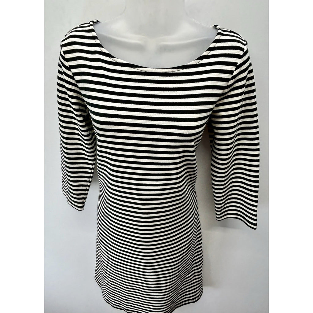 Old Navy Womens Knit Dress Medium Black/White Striped Long Sleeve Zip In Back.