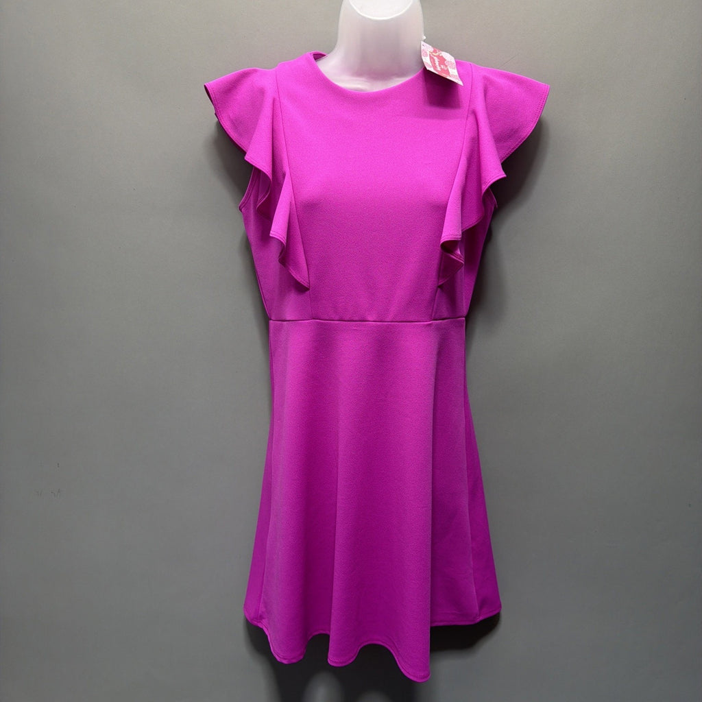 2Hearts Fuchsia Ruffle Shoulder Skater Dress Size Small NWT Made In USA