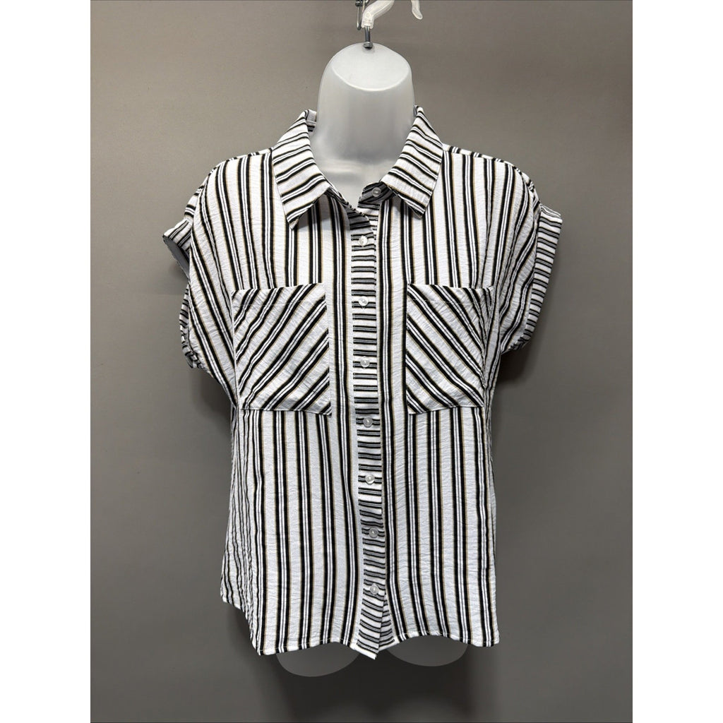 Elizabeth & Nicole Cap Sleeve Blouse Womens Small Button Down Career Casual