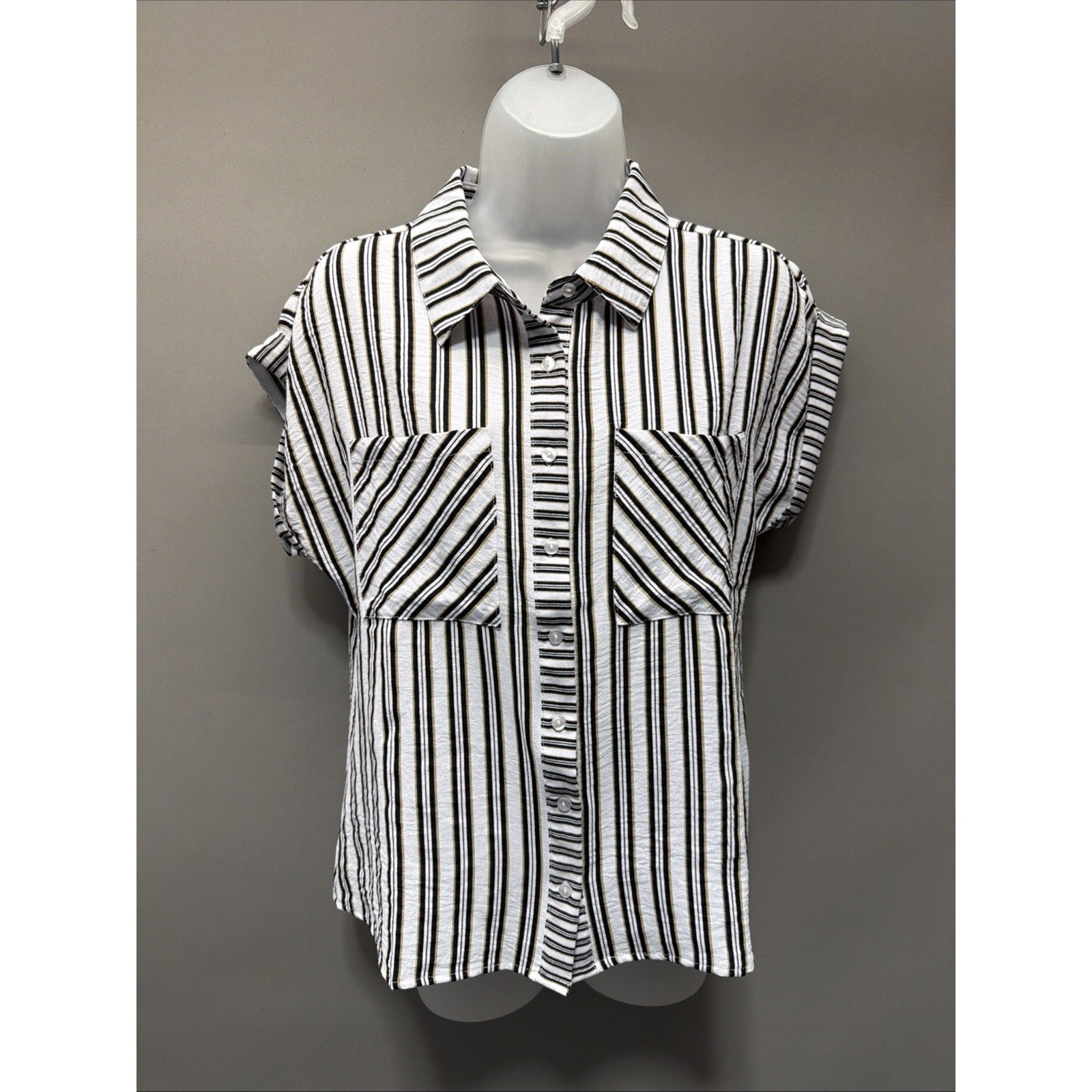 Elizabeth & Nicole Cap Sleeve Blouse Womens Small Button Down Career Casual