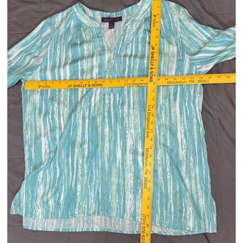 Gloria Vanderbilt Missy 100% Viscose Blue Green White Tunic Shirt Size XL