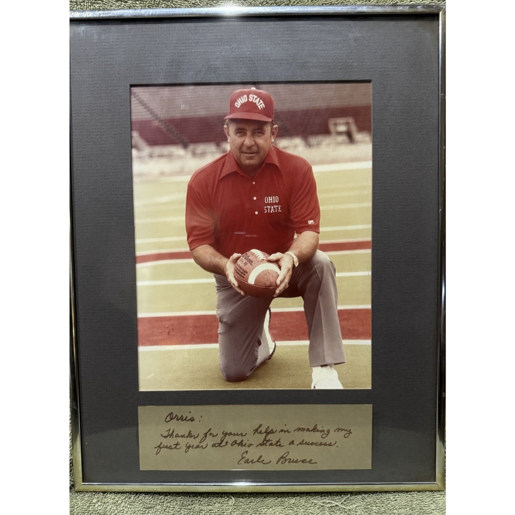 Earle Bruce Signed Handwritten Note Ohio State Buckeyes Framed Photo 1979 OSU