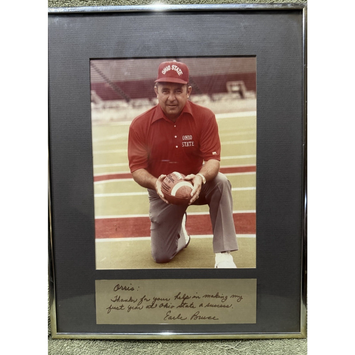 Earle Bruce Signed Handwritten Note Ohio State Buckeyes Framed Photo 1979 OSU
