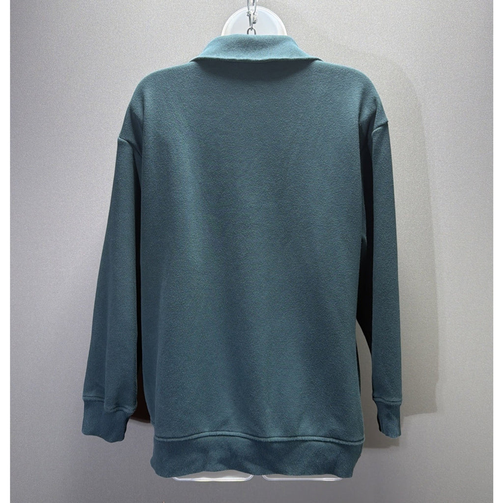 Athleta size M Medium Cozy Karma 1/2 Zip Sweatshirt Teal Stretch Pockets