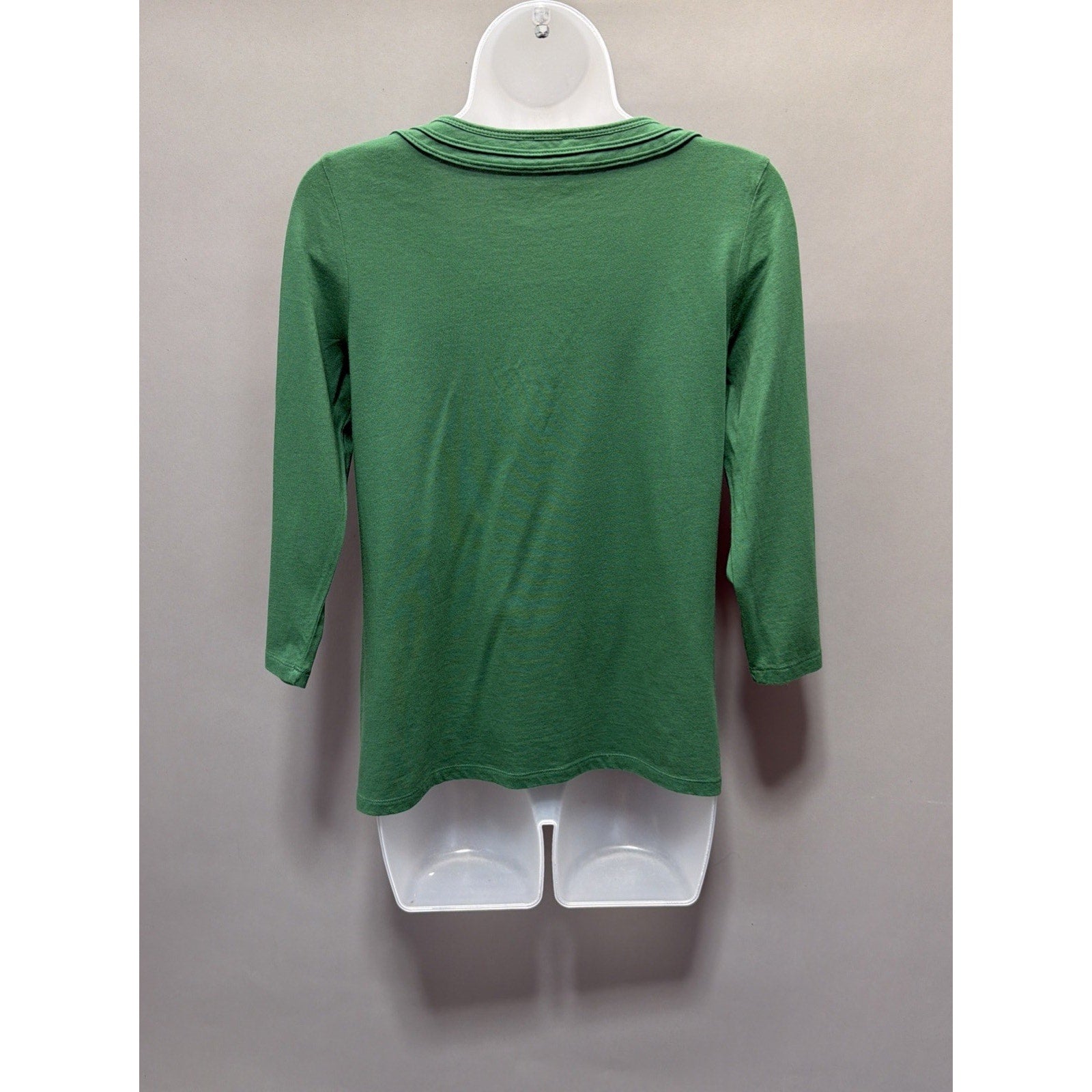 Talbots Sz Petite Medium Green Cotton Modal Shirt Tunic Split Neck Minimalist