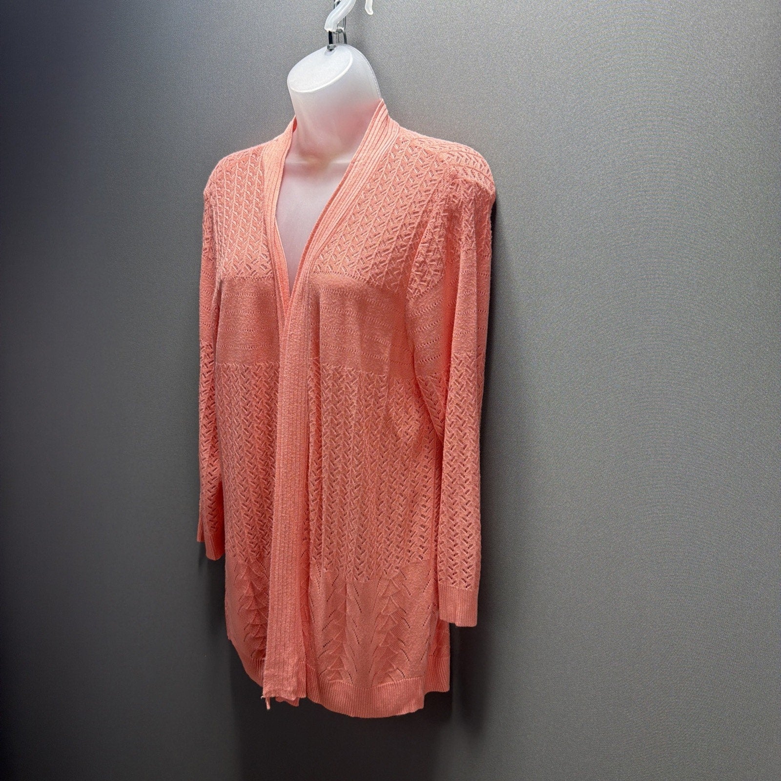 Croft Barrow Women PXL Cozy Pointelle Open Front Cardigan Long Sleeve Pink New