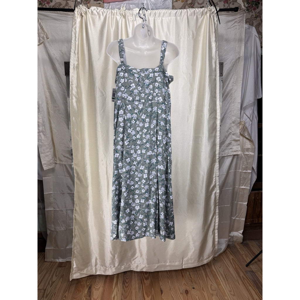 NWT Angel's Forever Young Peasant Boho Women's Sz L Floral Green Mid-dress