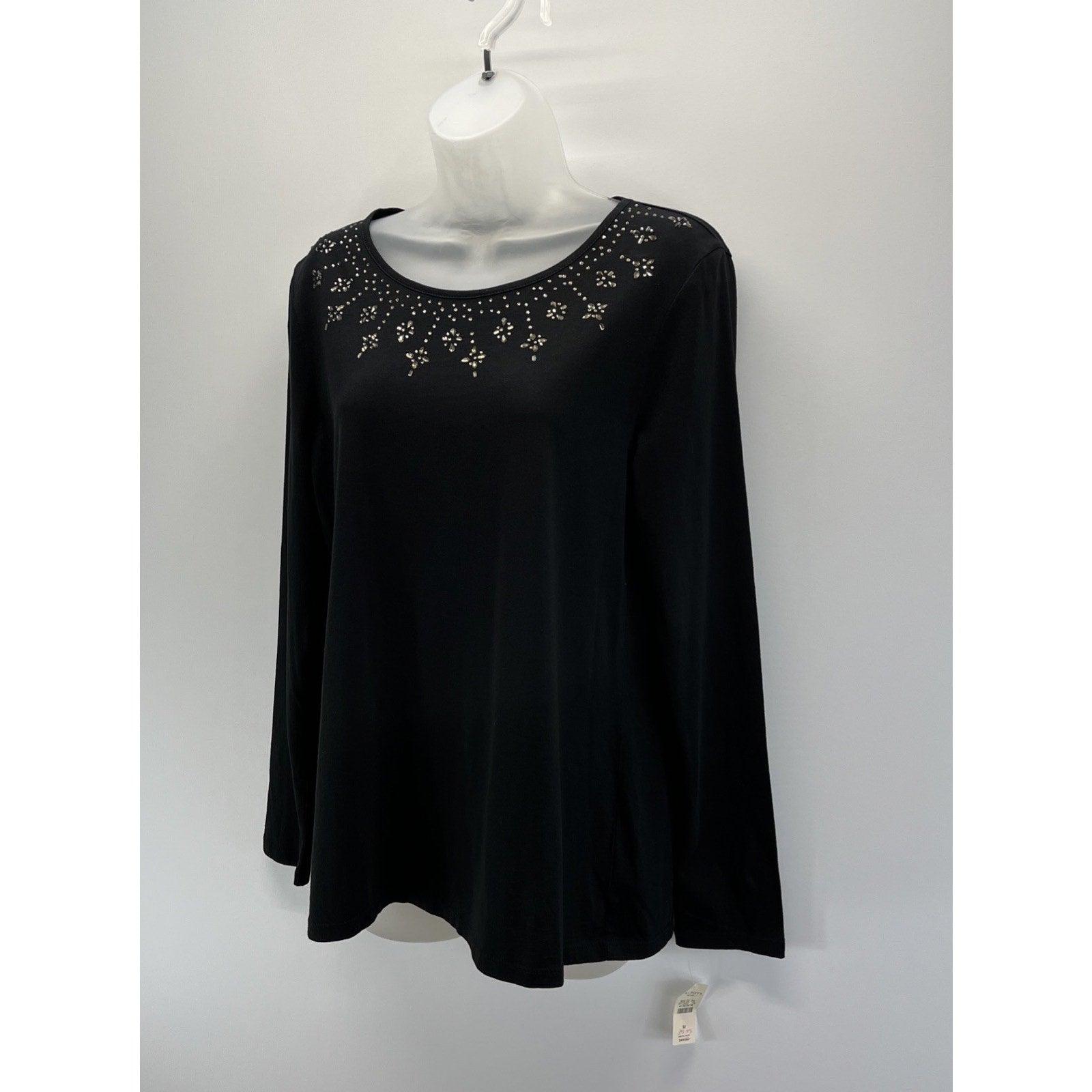 NWT Beautiful Women's M Talbots Black Sequined Design Long Sleeve Knit Top