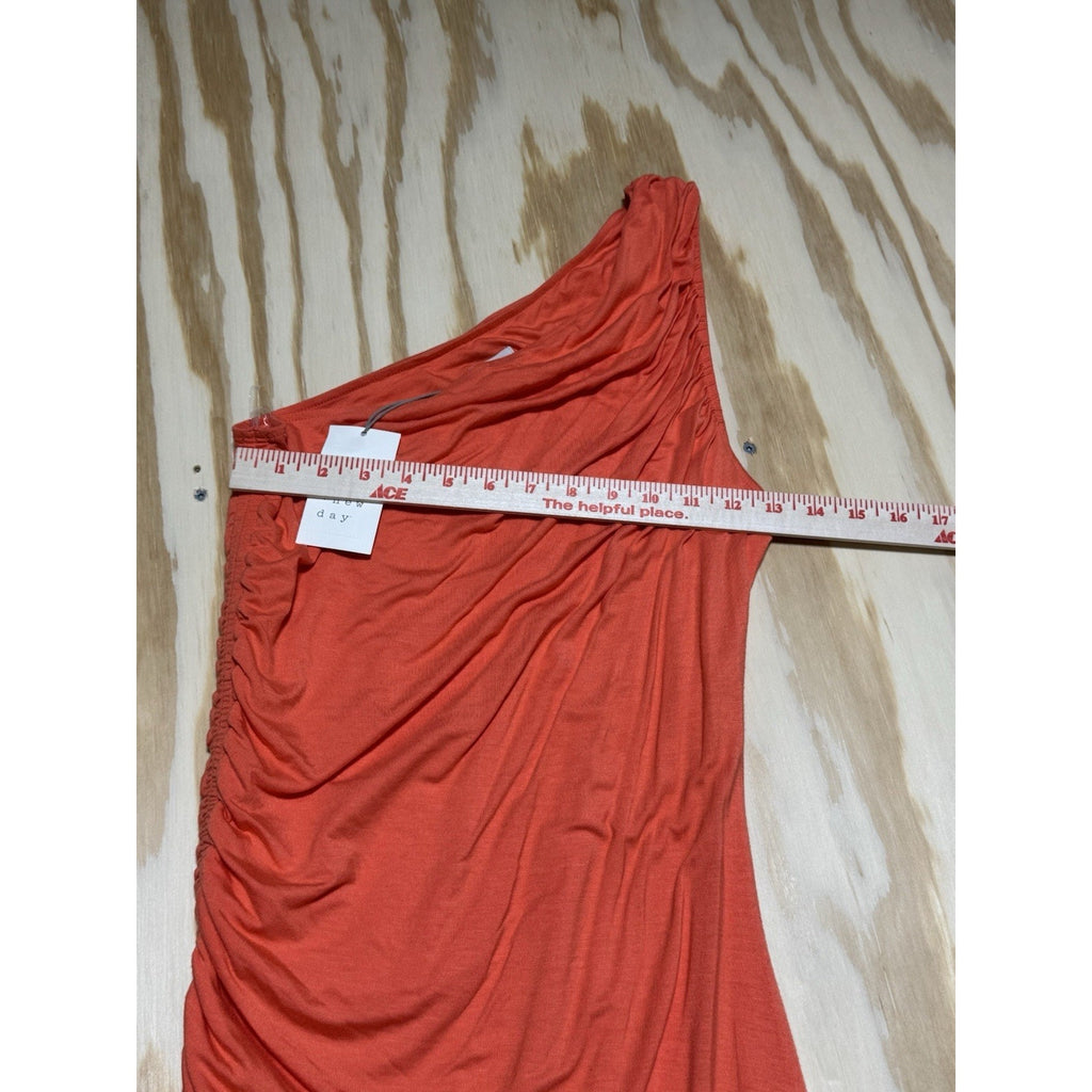 A New Day One Shoulder Ruched Bodycon Dress Orange Coral Size Small NWT