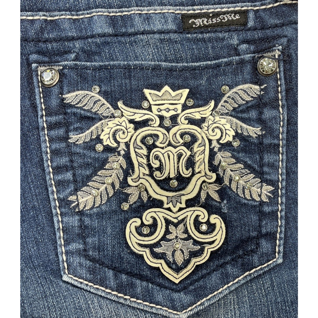Miss Me Low Rise Boot Jeans Women 28 Blue Dark Wash Embellished Denim Bootcut