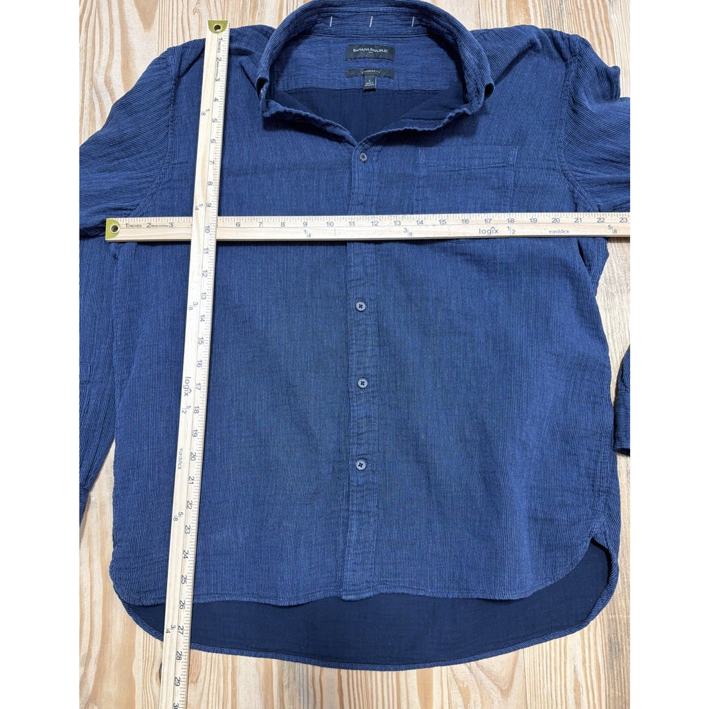 Banana Republic Shirt Men Large Blue Button Down Standard Fit Knit Preppy