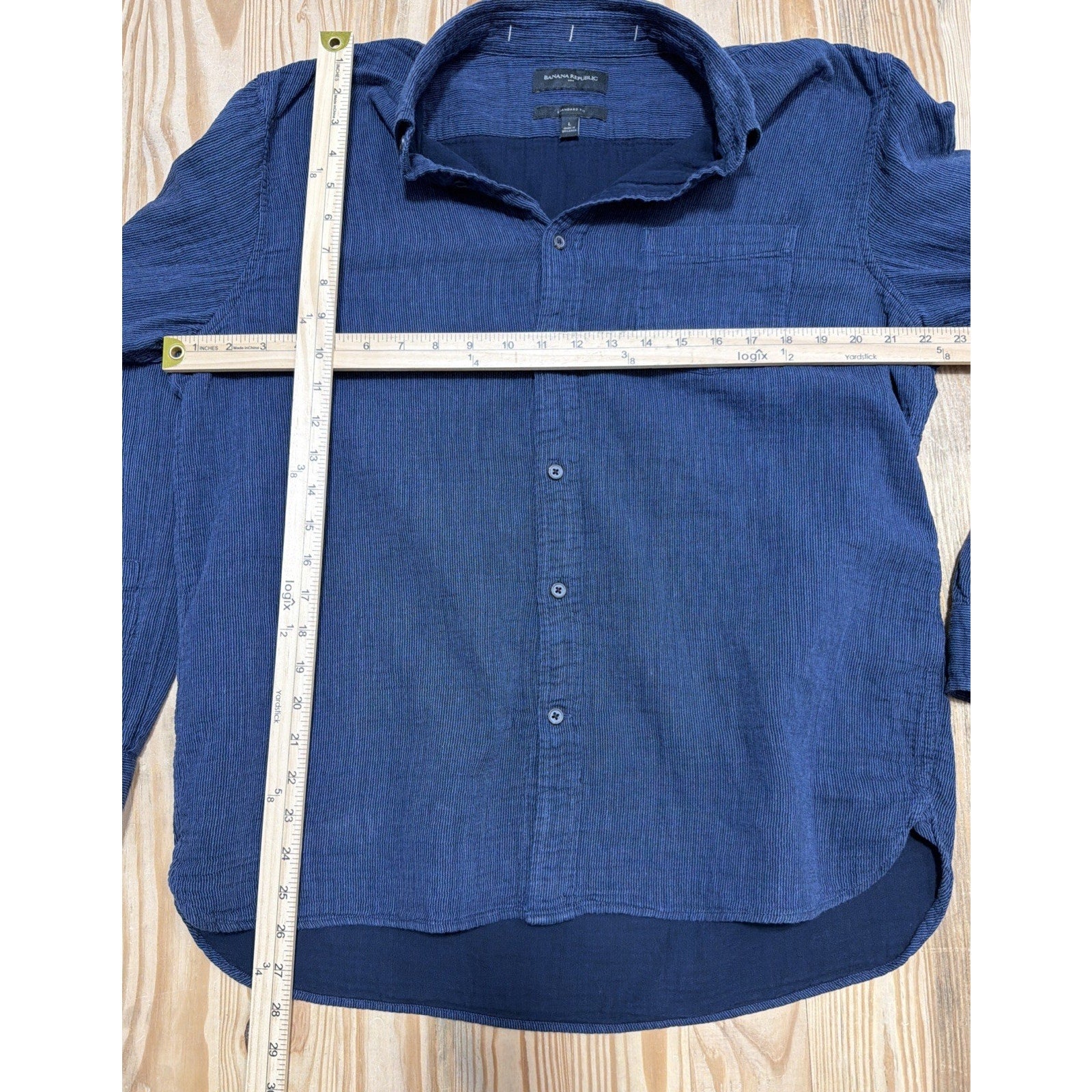 Banana Republic Shirt Men Large Blue Button Down Standard Fit Knit Preppy