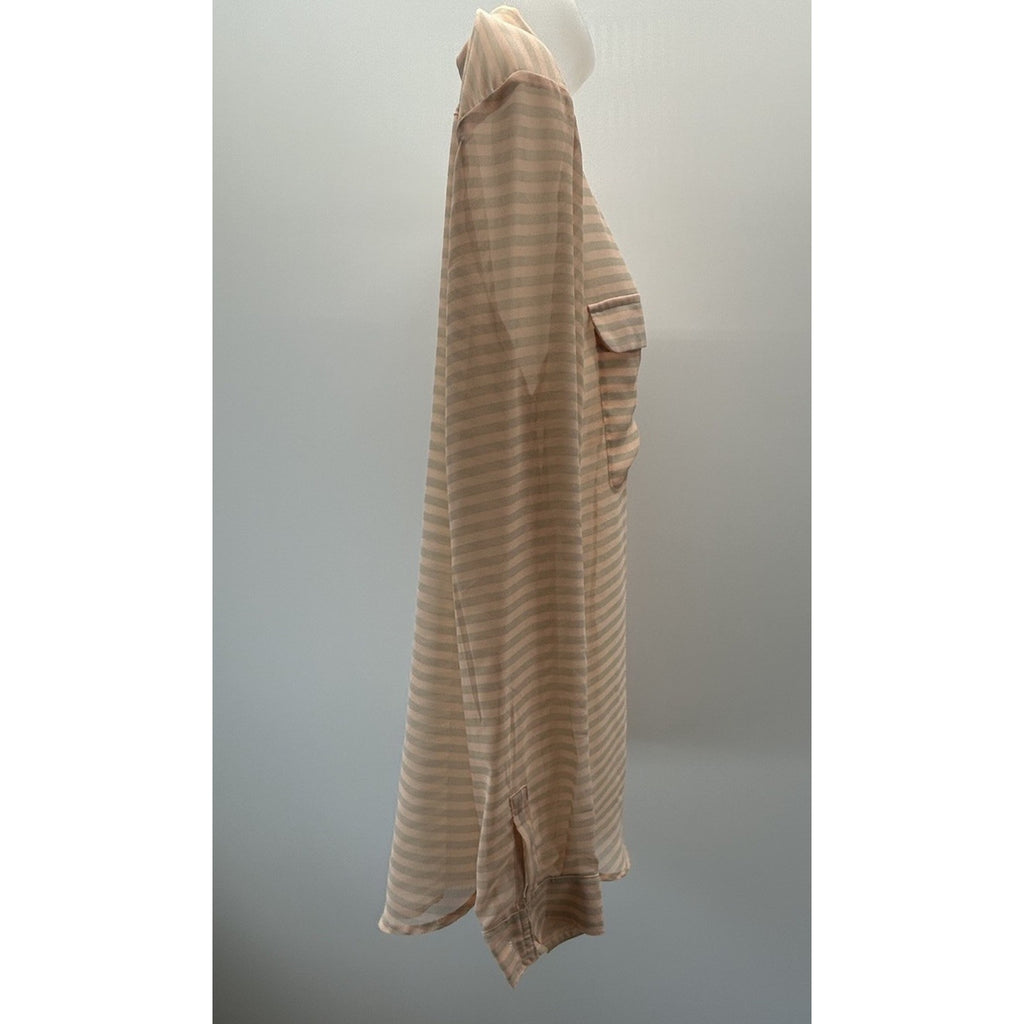 WOMEN'S OLD NAVY SHEER PEACH/GRAY STRIPE LONG SLEEVE SHIRT - SIZE LARGE.