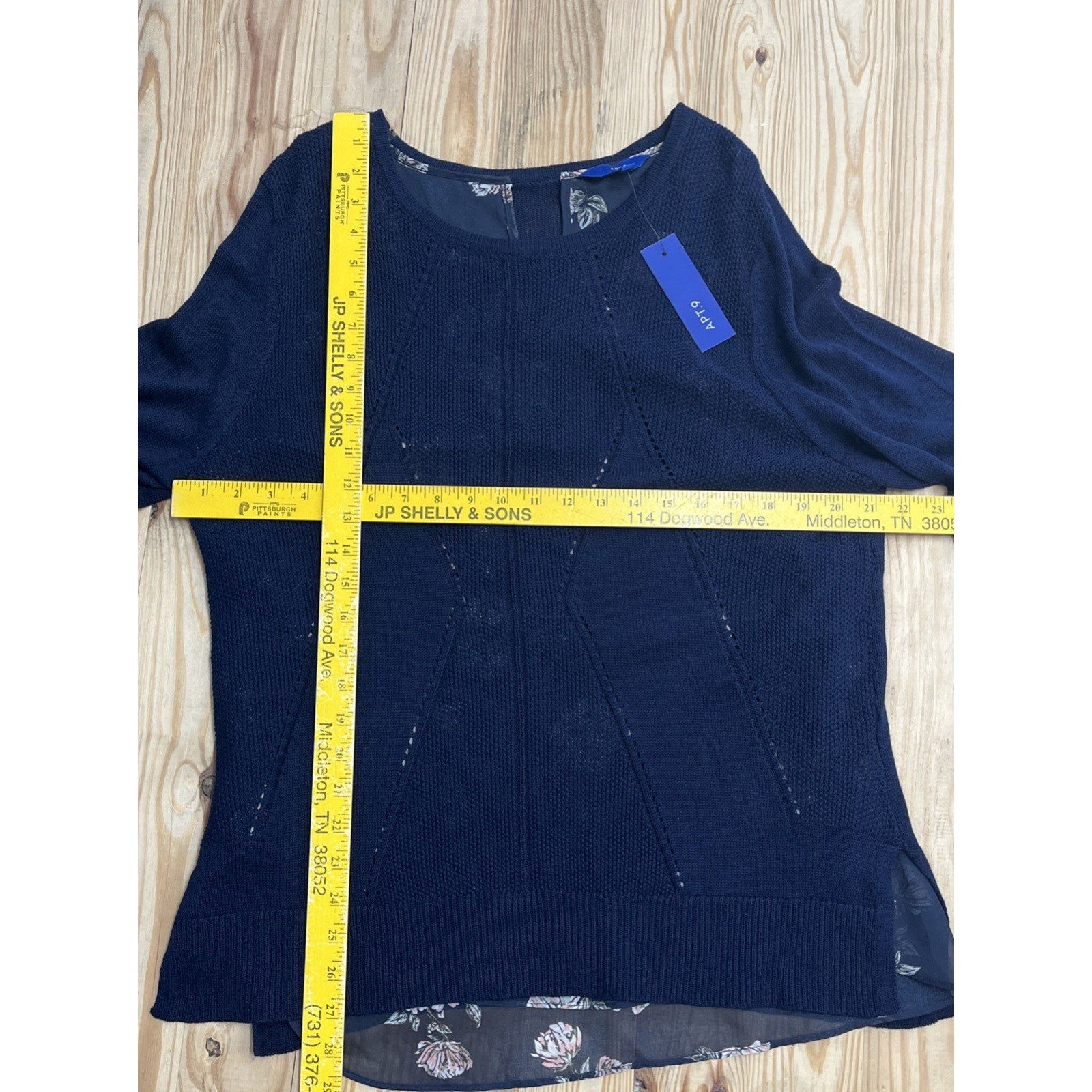 NWT APT. 9 Women’s Round Collar Long Sleeve Lined Sweater Navy Blue Sz XL