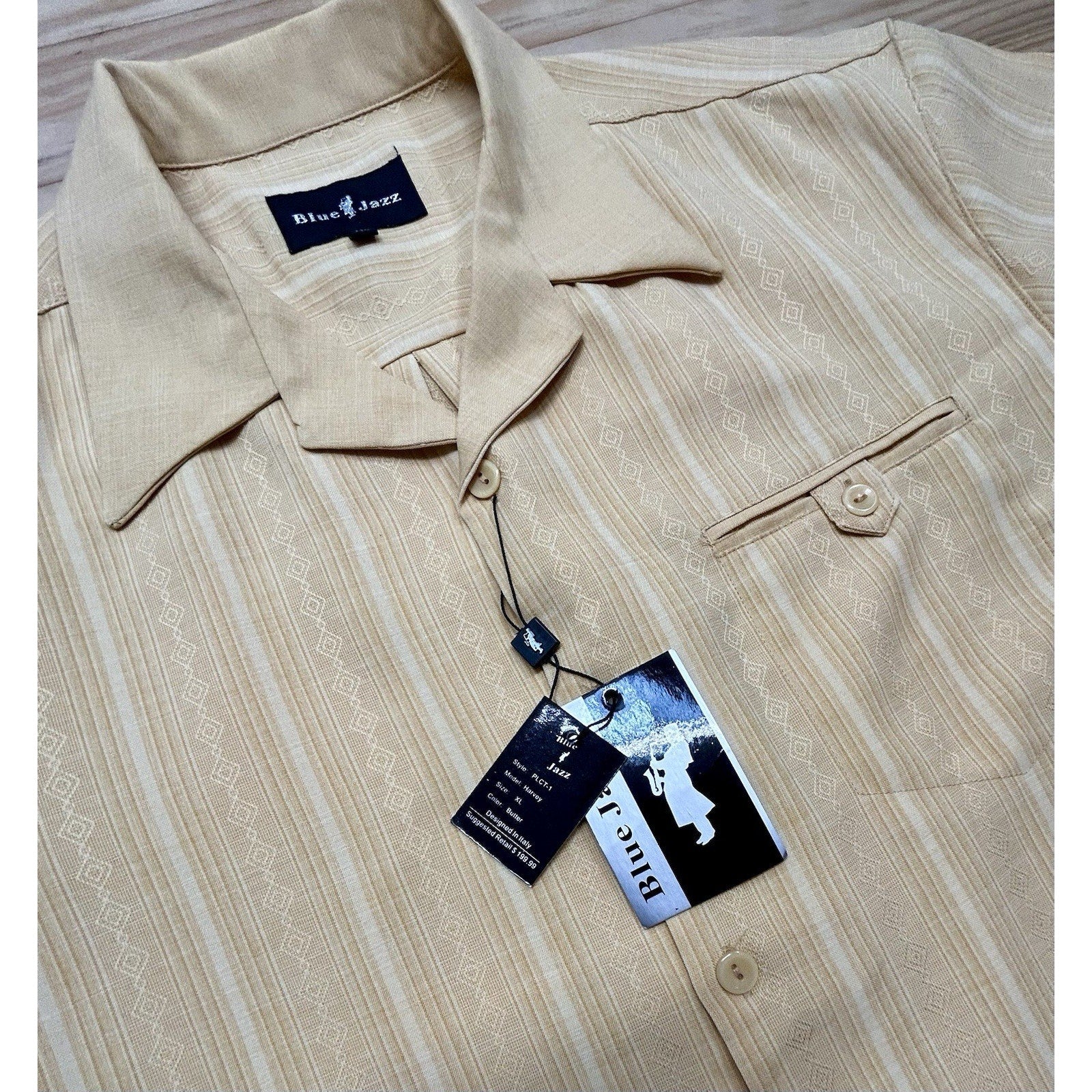 BLUE JAZZ Italy Men Short Sleeve ButterColor Button Front Camp Shirt XL NEW TAG