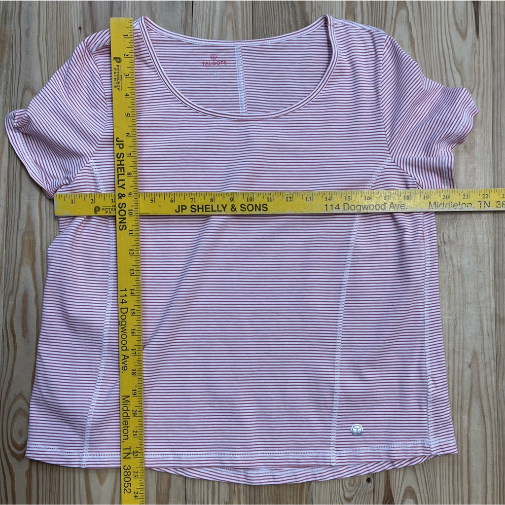Talbots Size 1X Plus Cotton Pink/White Mix Stripe Pullover Tee Top Blouse