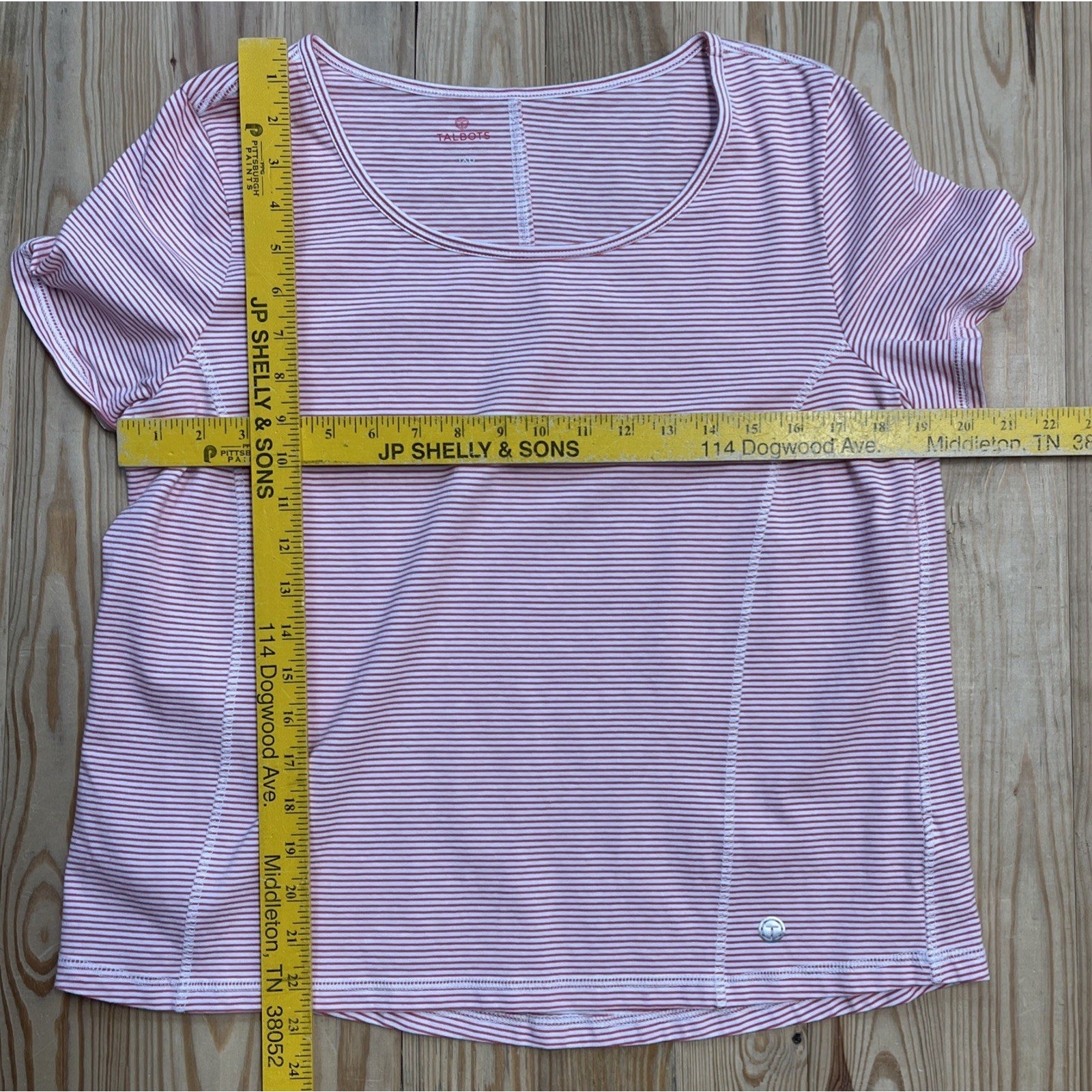 Talbots Size 1X Plus Cotton Pink/White Mix Stripe Pullover Tee Top Blouse