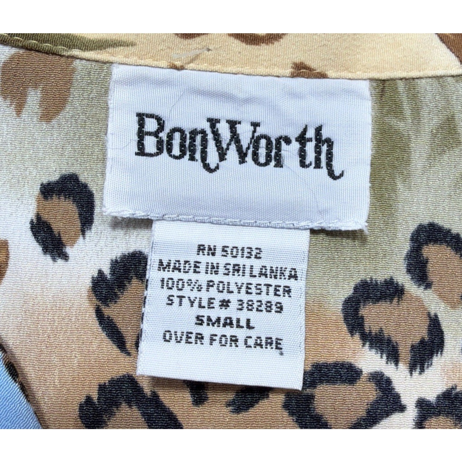 Vintage 90s Bon Worth Womens Casual Safari Animal Print Shirt Blouse Size Small