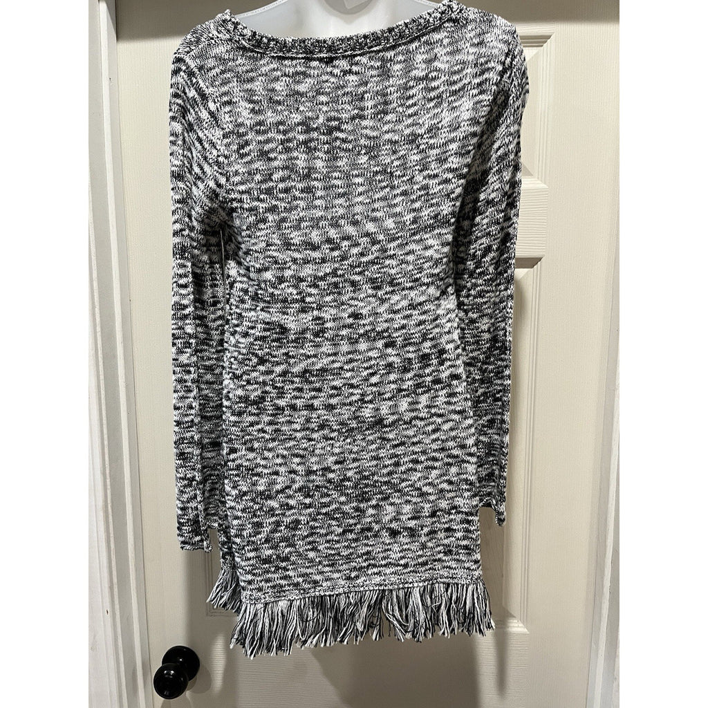 Valerie Stevens women's S pullover sweater black white print long sleeves fringe