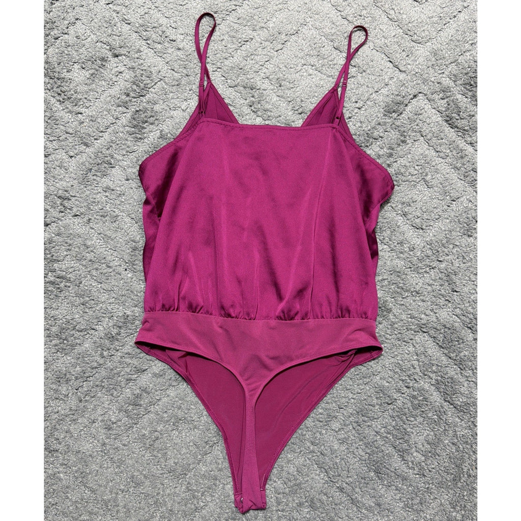 Express Satin Pleated Faux Wrap Cami Thong Bodysuit XL