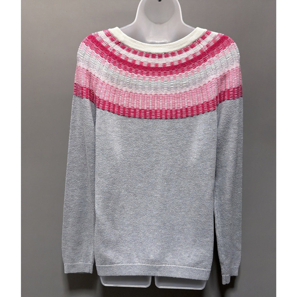 Talbots Women M Fair Isle Long Sleeve Pullover Rib Yoke Crewneck Sweater