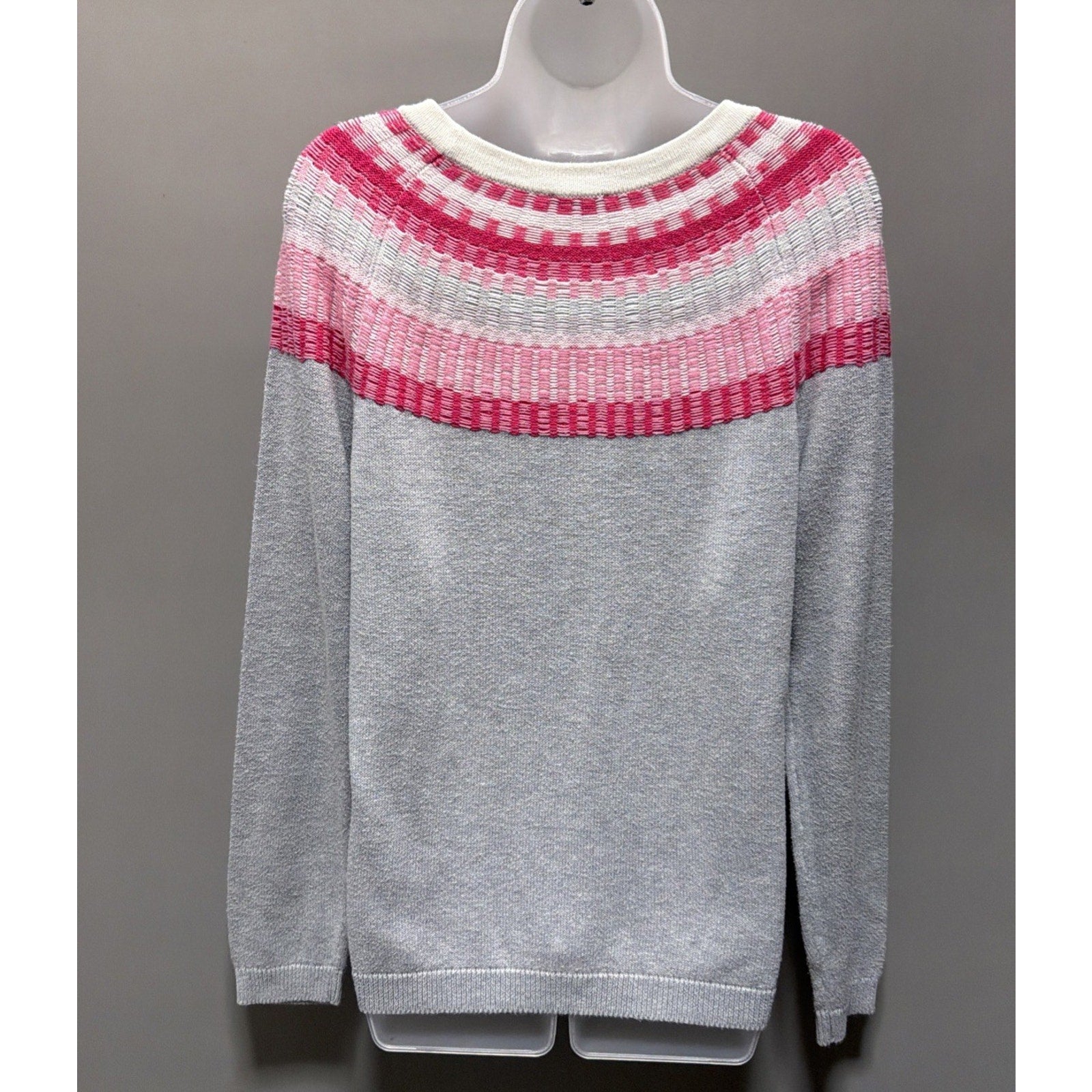 Talbots Women M Fair Isle Long Sleeve Pullover Rib Yoke Crewneck Sweater