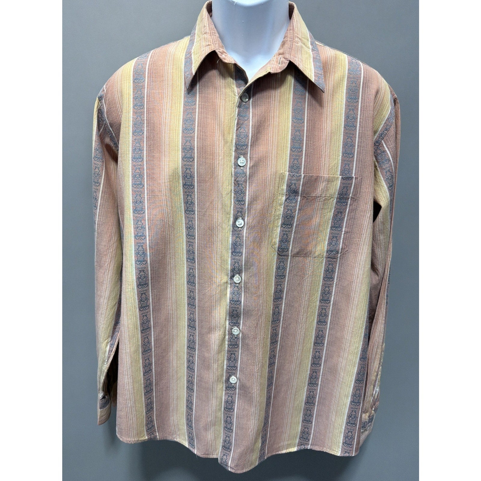 Vintage Yamato Shirt Mens M Embroidered Casual Striped Button Up Made In Japan