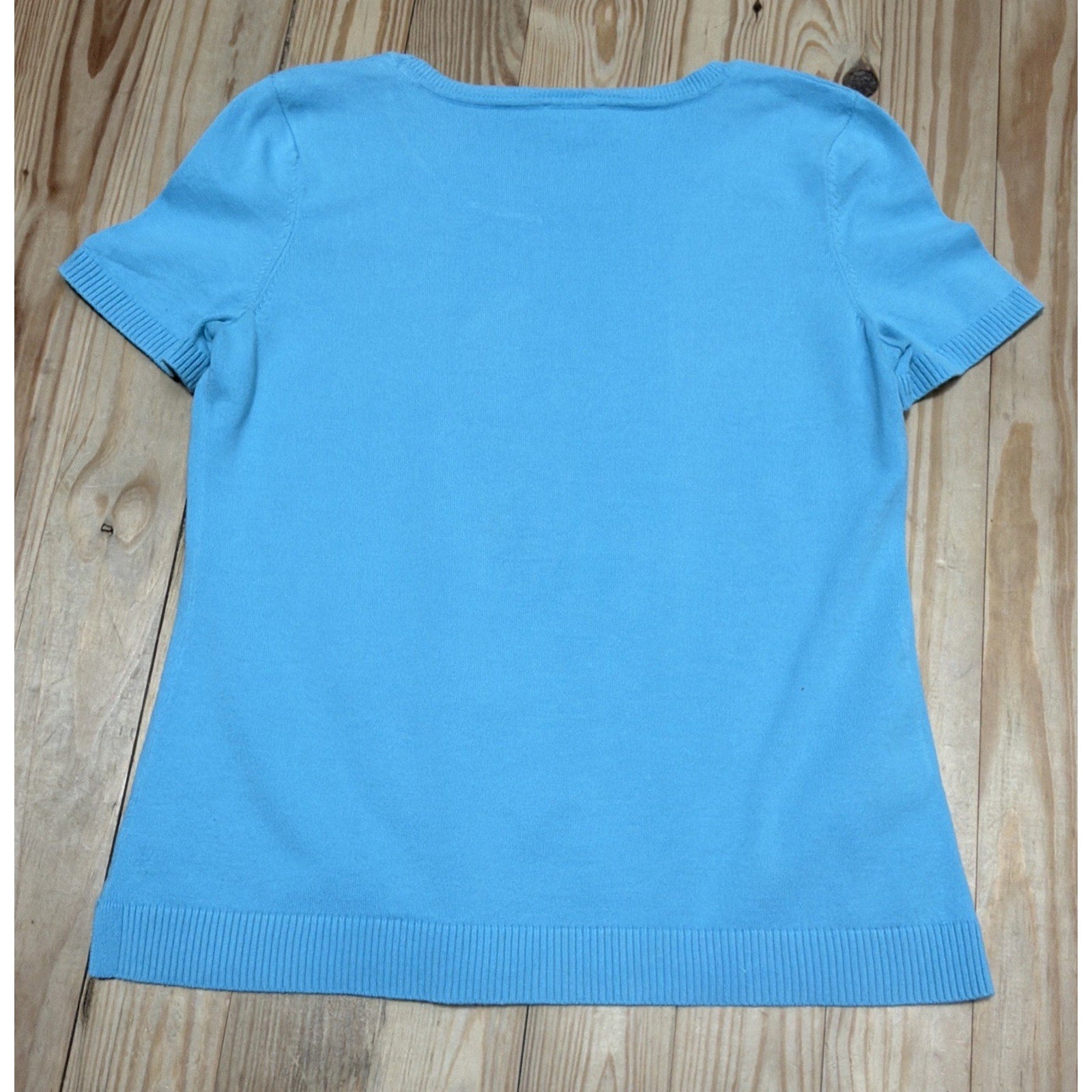 Talbots Embroidered Parakeet Birds Blue Short Sleeve Sweater Small Petite