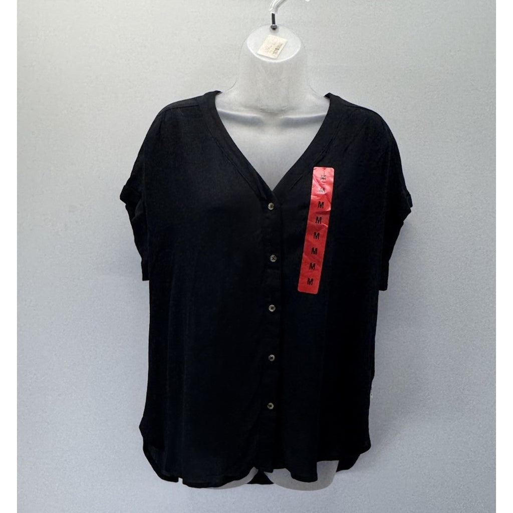 Orvis Short Sleeve Black Rayon Button Front Blouse Women’s Size Medium