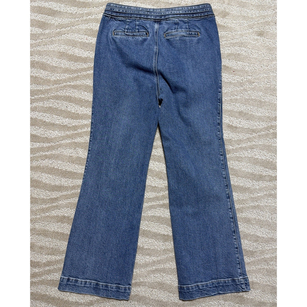 Talbots Womens 8P Blue Cotton Denim High Waist Flare Band Waist Jeans Stretch