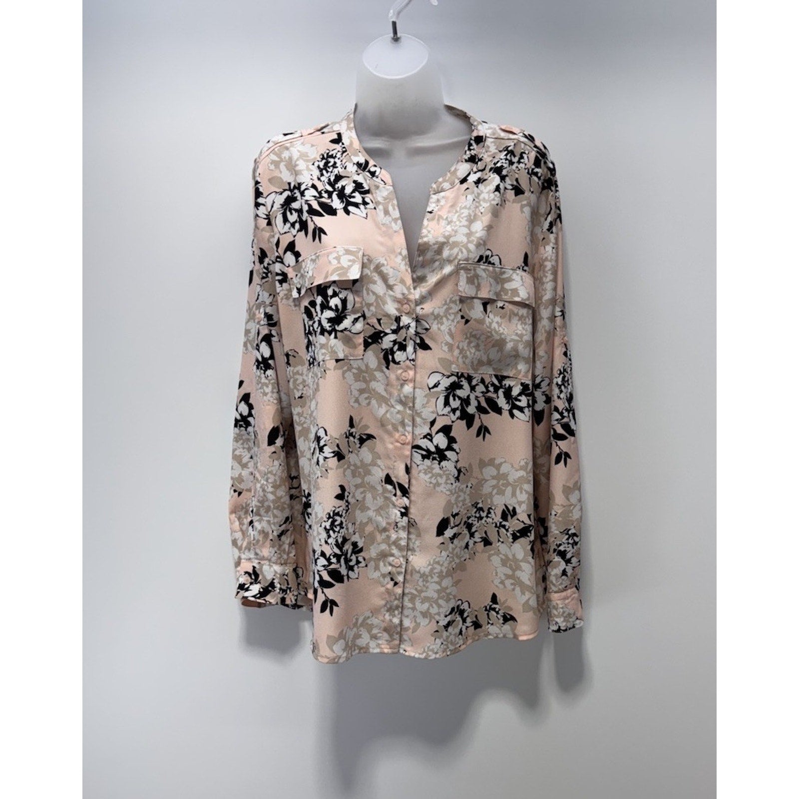 Calvin Klein Shirt Pink Floral Long Sleeve Button Up Blouse Women’s Size XL