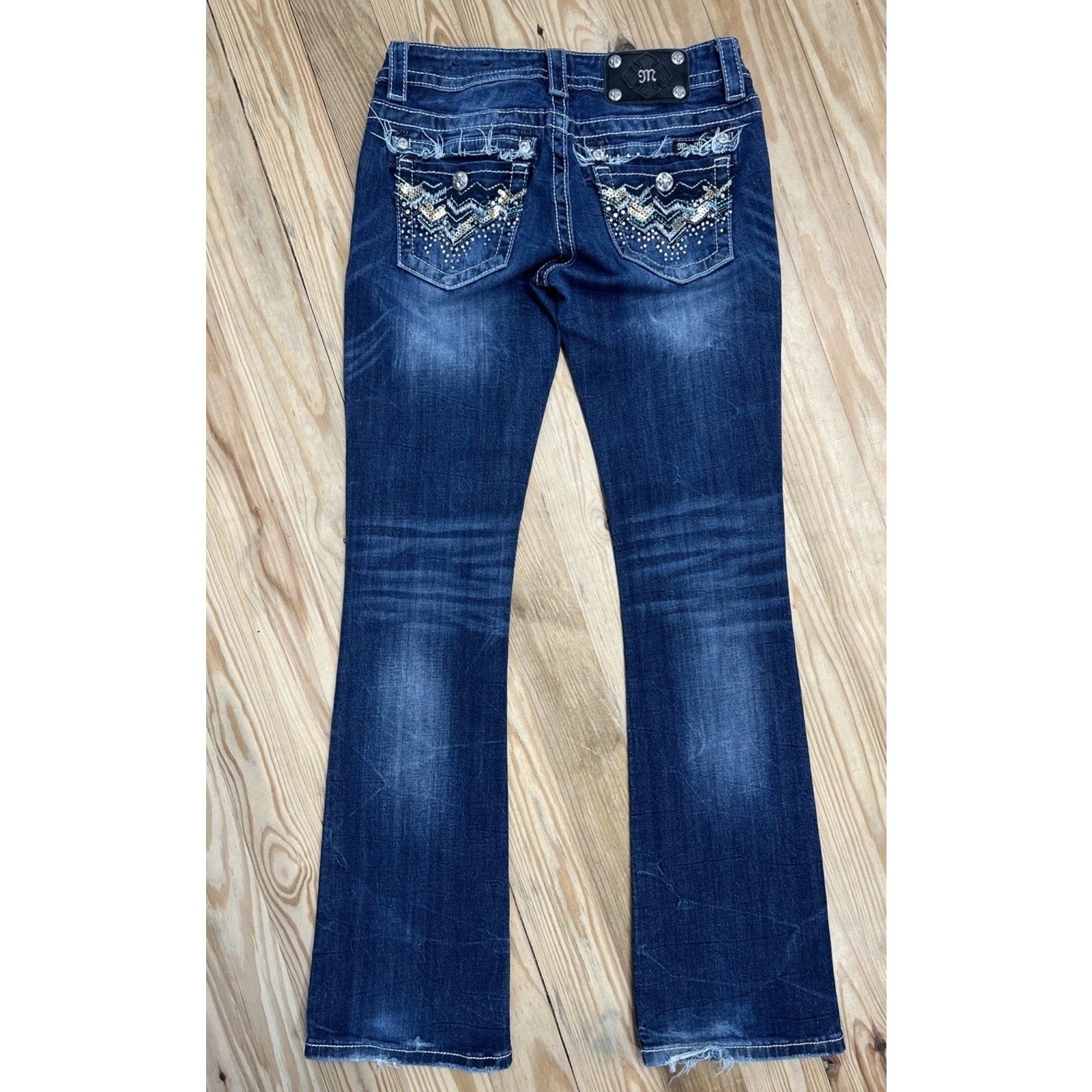 Miss Me Signature Boot Cut Aztec Stitching Embellished Jeans Size 27