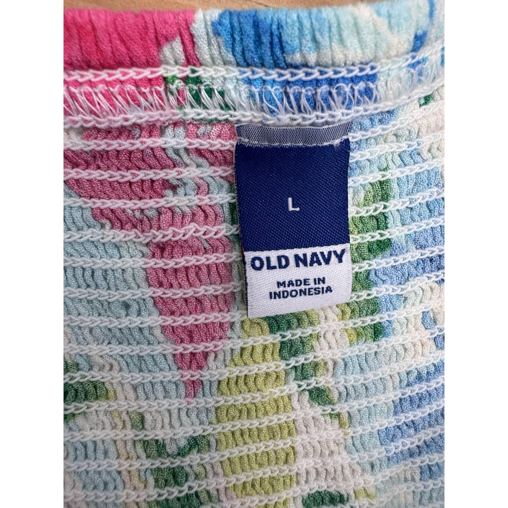 OLD NAVY Fit & Flare Floral Smocked Midi Cami Dress Pink Blue Watercolor Women L