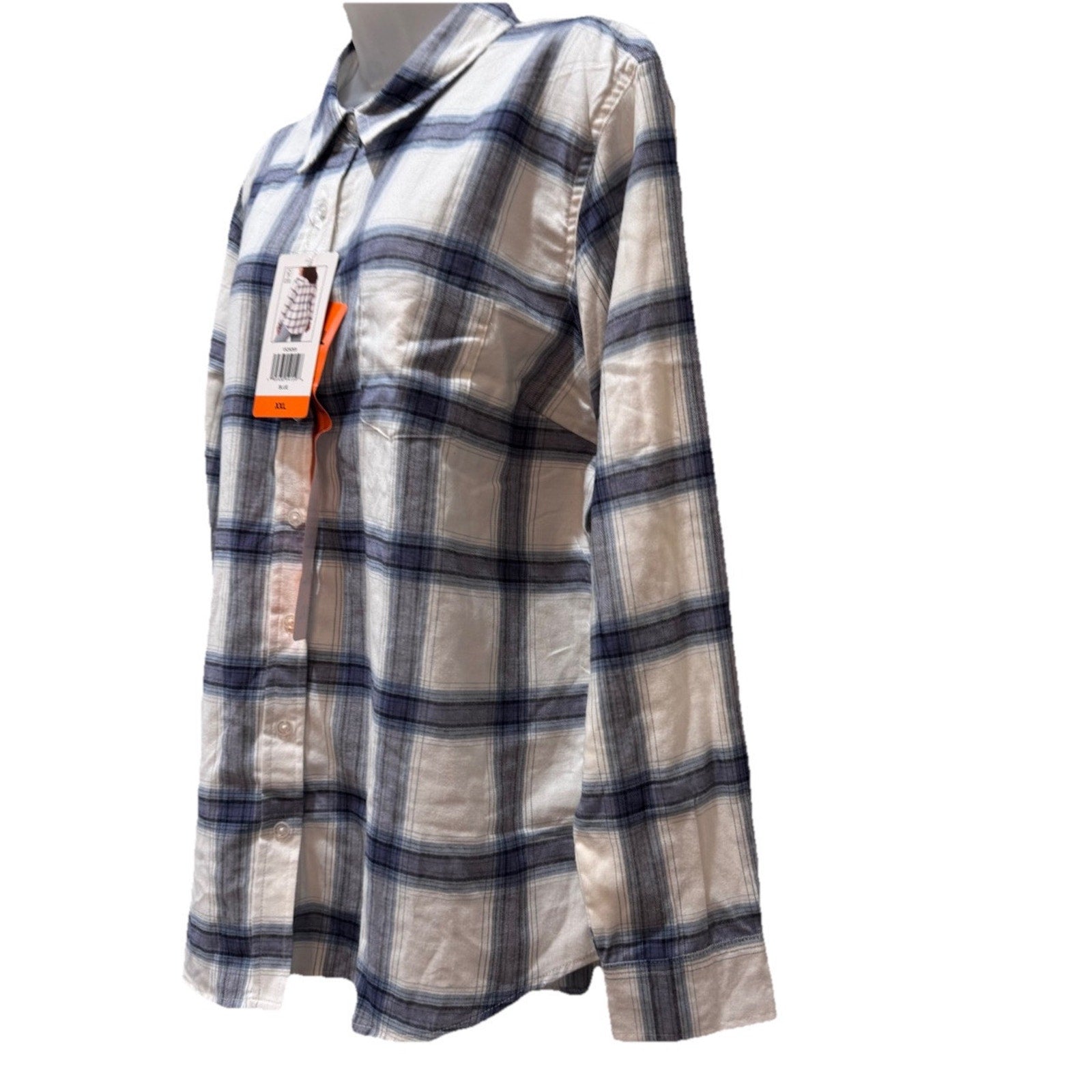 NWT Weatherproof Women Comfort Stretch Button Up Shirt Top Size XXL Blue Plaid