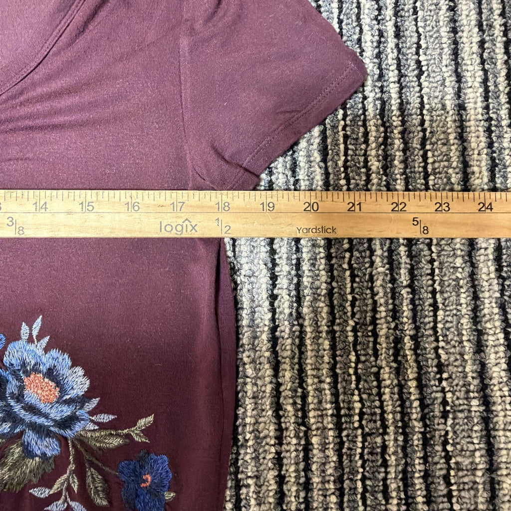 American Eagle Soft Sexy S Emroidered Shirt Short Sleeve Burgandy Boho Gypsy Y2k