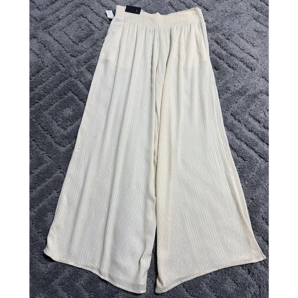 MAURICES size L Cream Geo Print High Rise Wide Leg Pull-On Palazzo Pants New