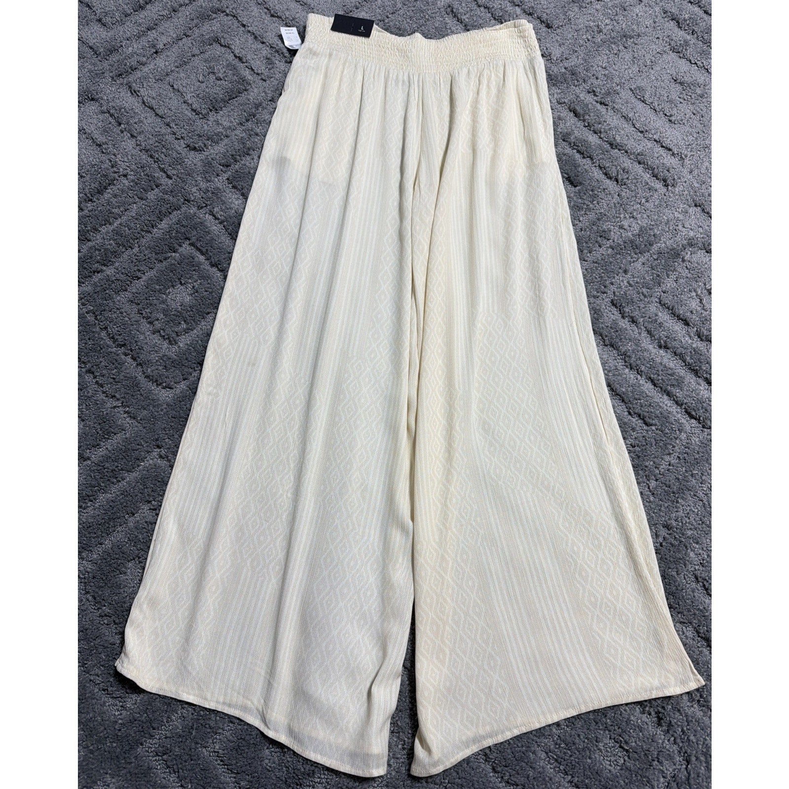 MAURICES size L Cream Geo Print High Rise Wide Leg Pull-On Palazzo Pants New