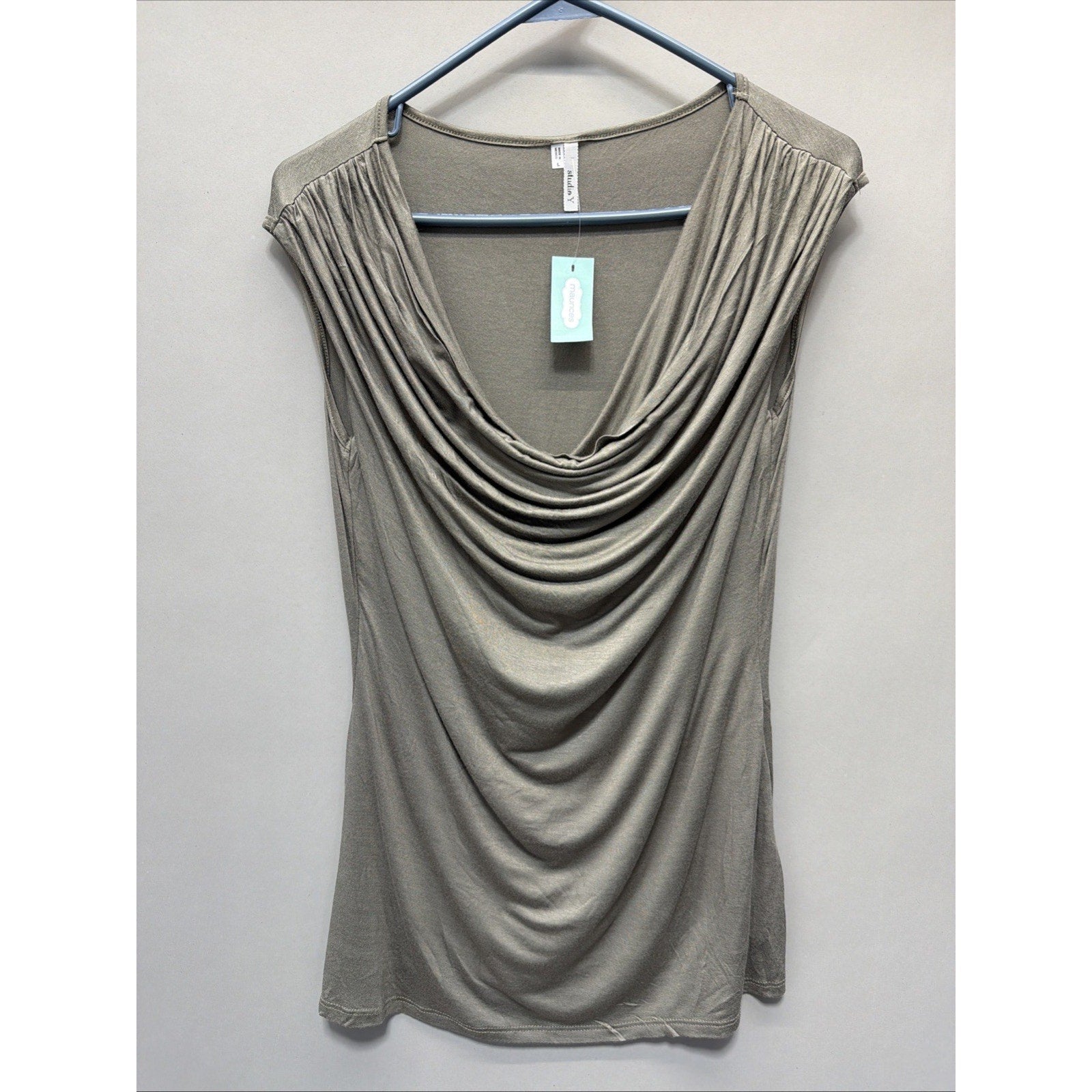MAURICES- STUDIO Y SZ LARGE Gray DRAPE NECK TOP New