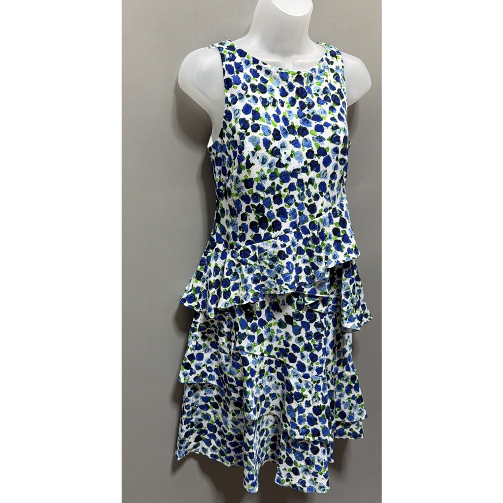 LAUREN RALPH LAUREN Women's 4 Printed Ruffled Crepe A-Line Dress Lined Excellent