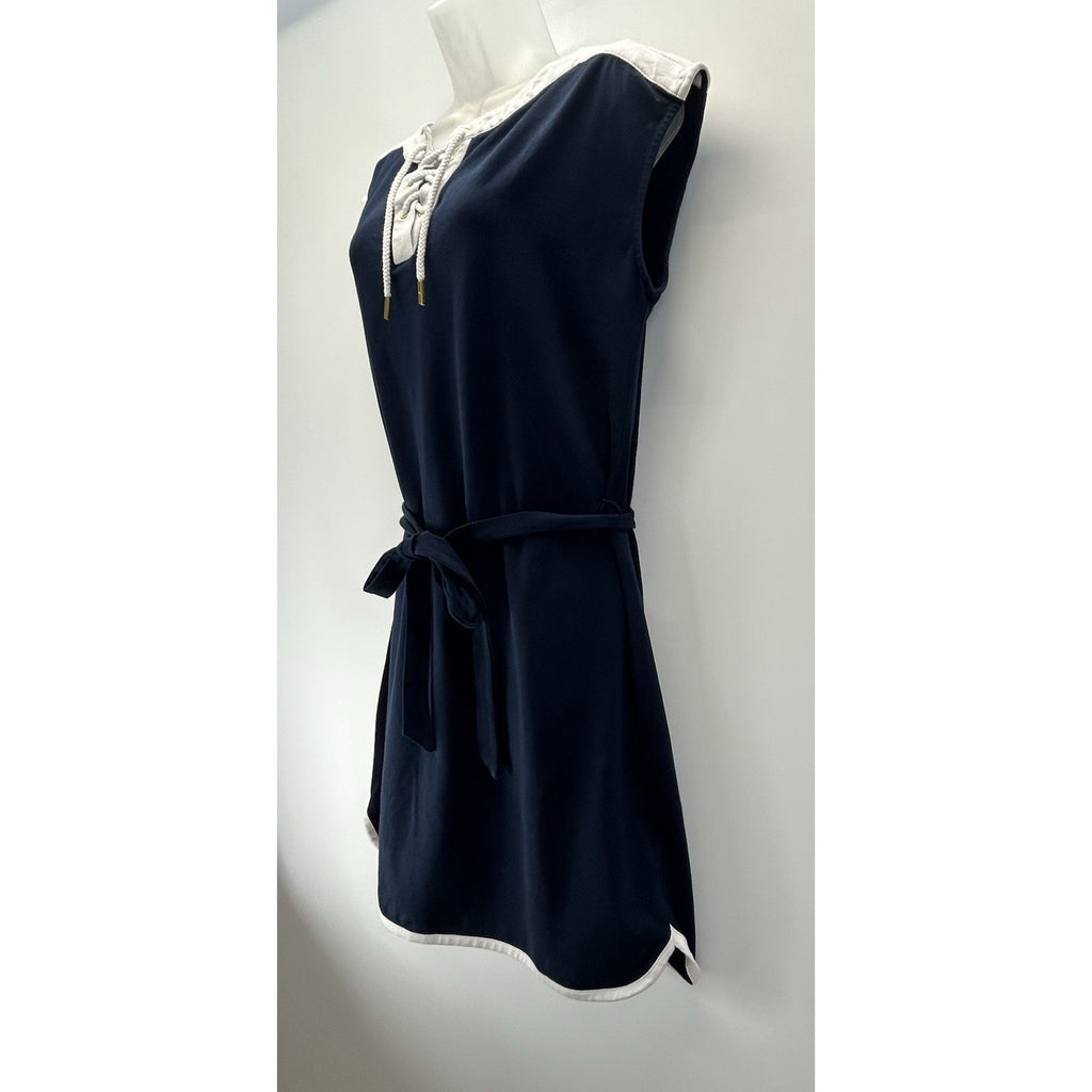 Tommy Hilfiger Dark Navy Blue Knee Length Tie Waist Dress Women's Size Large.